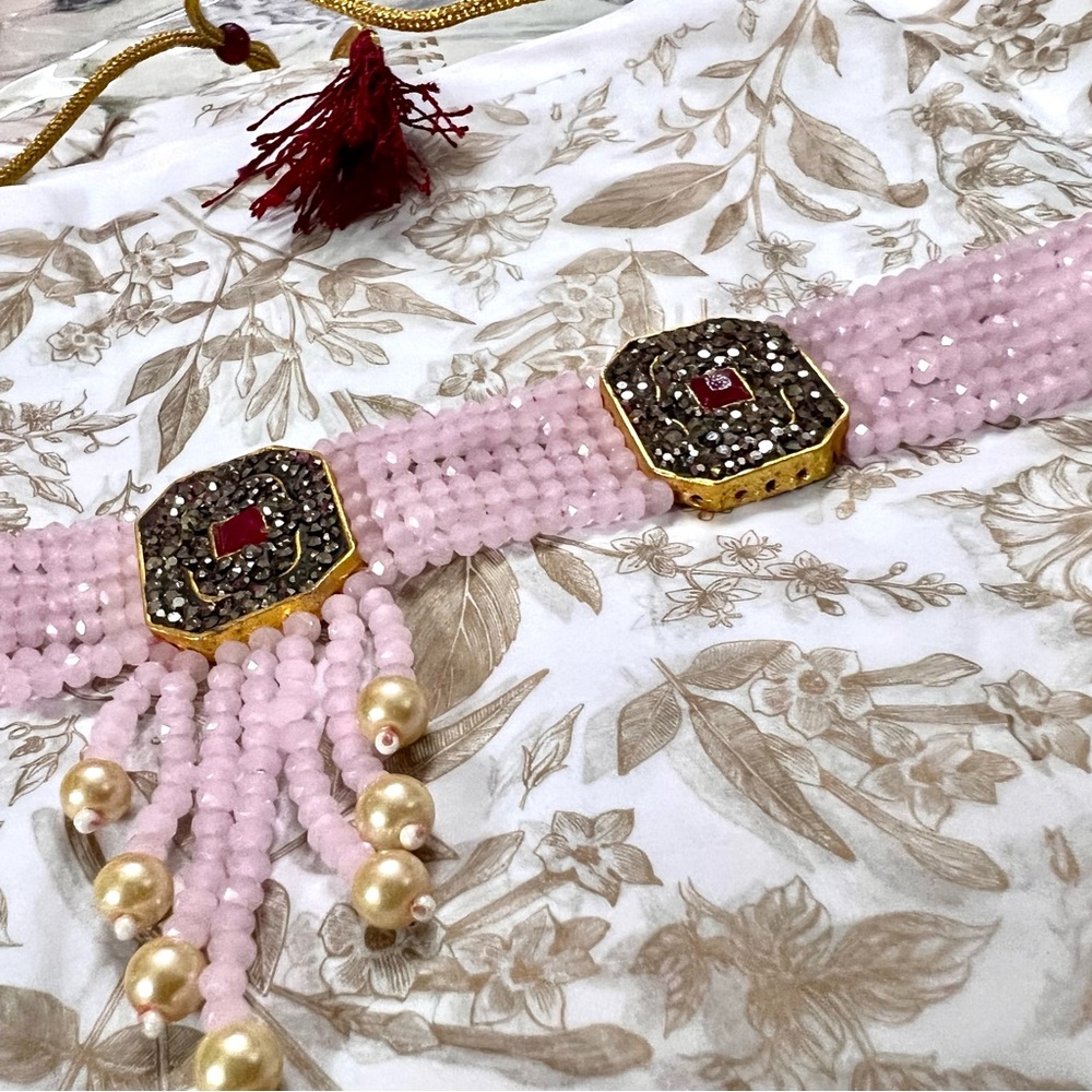 Brand New!Stunning Rose Quartz Necklace embedded w Rubies &Dark grey stones - Picture 15 of 16